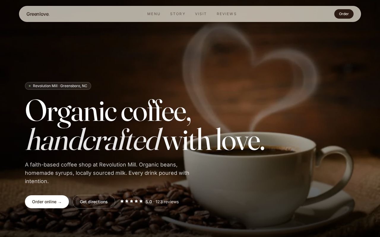 Screenshot of the Greenlove Coffee website