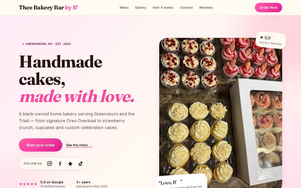 Screenshot of the Thee Bakery Bar by B' website